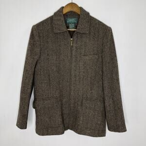 Ralph Lauren Jacket Womens 14 Brown Pure Wool Herringbone Tweed Lined